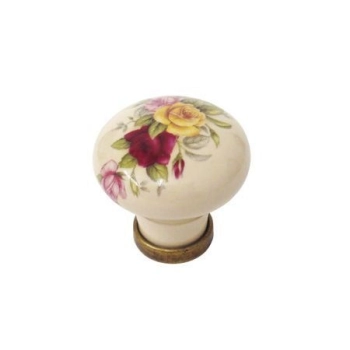 GAŁKA Meblowa Ceramiczna 30 mm MARCO Rączka Uchwyt Stary Mosiądz + Kwiaty