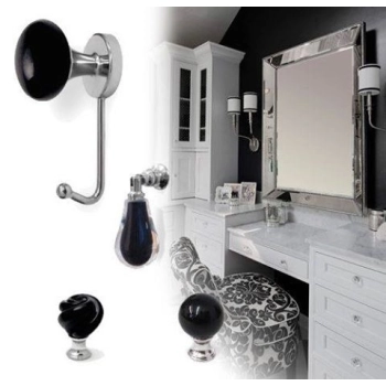 GAŁKA Meblowa Kula 20 mm Szkło Kryształ Murano MOSIĄDZ CHROM + Czarny