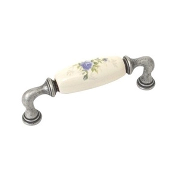 UCHWYT Meblowy DECORA Ceramiczny 112x22 Zdobiony Stare Srebro Kwiaty L-96