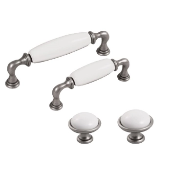 GAŁKA Meblowa Ceramiczna 40 mm BRANDO Rączka Uchwyt STARA STAL + BIAŁY