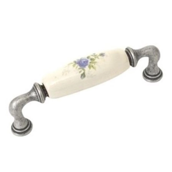 UCHWYT Meblowy DECORA Ceramiczny 146x24 Zdobiony Stare Srebro Kwiaty L-128