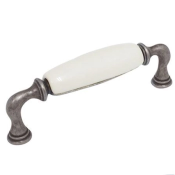 UCHWYT Meblowy DECORA Ceramiczny 146x24 Klasyczny Stara Stal Biały L-128
