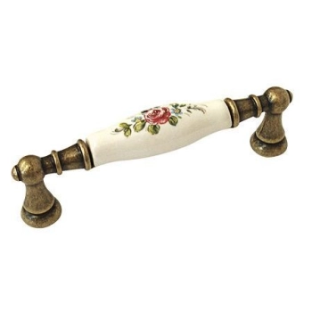 UCHWYT Meblowy FLORA Ceramiczny 112x18 Zdobiony Stary Mosiądz Kwiaty L-96