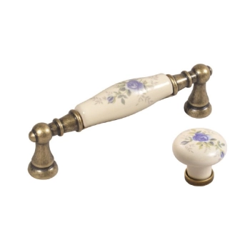 GAŁKA Meblowa Ceramiczna 30 mm MARCO Rączka Uchwyt Stary Mosiądz + Kwiaty
