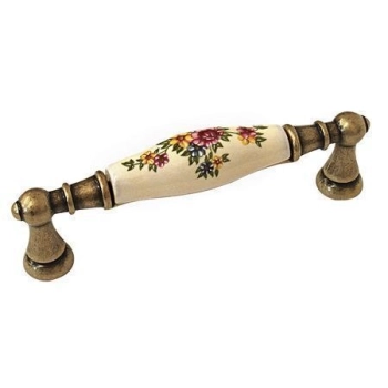 UCHWYT Meblowy FLORA Ceramiczny 112x18 Zdobiony Stary Mosiądz Kwiaty L-96