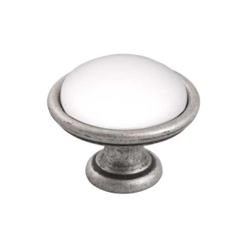 GAŁKA Meblowa Ceramiczna 40 mm BRANDO Rączka Uchwyt STARE SREBRO + BIAŁY