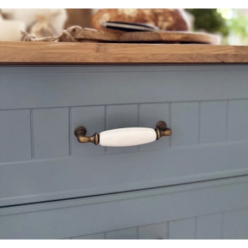 UCHWYT Meblowy DECORA Ceramiczny 112x22 Rączka Stary Mosiądz Biały L-96 mm