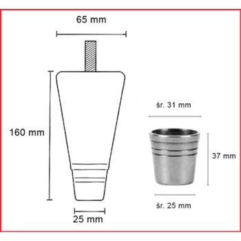 NÓŻKA Meblowa 160 mm Wkręcana Drewniana z Metalowym Zakończeniem CHROM