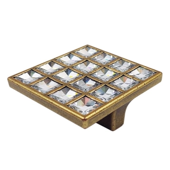 GAŁKA Meblowa 52x52 ELITE SWAROVSKI Rączka Uchwyt Szafki Stare Złoto L-32
