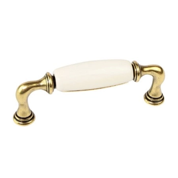 UCHWYT Meblowy DECORA Ceramiczny 112x18 Rączka Stare Złoto Biały L-96 mm
