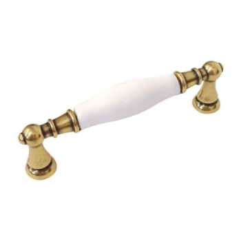 UCHWYT Meblowy FLORA Ceramiczny 112x18 Stare Złoto Biały L-96 mm