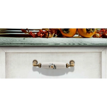 UCHWYT Meblowy DECORA Ceramiczny 112x22 Zdobiony Stary Mosiądz Kwiaty L-96