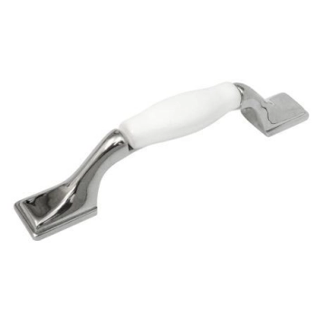UCHWYT Meblowy NORA CERAMICZNY 142x21 Retro Klasyczny CHROM Biały L-96 mm