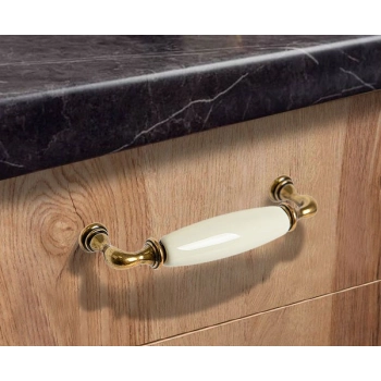 UCHWYT Meblowy DECORA Ceramiczny 112x18 Rączka Stare Złoto Biały L-96 mm