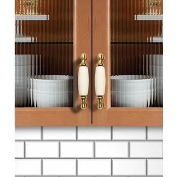 UCHWYT Meblowy DECORA Ceramiczny 112x18 Rączka Stare Złoto Biały L-96 mm
