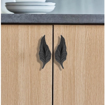 UCHWYT Meblowy DAPHNE 108x36 Retro Rączka CZARNY MAT L-32 mm LIŚĆ LEWY