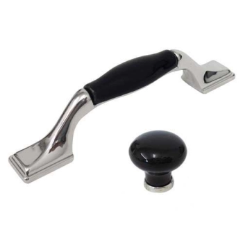 UCHWYT Meblowy NORA CERAMICZNY 142x21 Retro Klasyczny CHROM Czarny L-96 mm