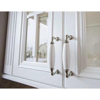 UCHWYT Meblowy DECORA Ceramiczny 146x24 Klasyczny Nikiel Połysk Biały L-128
