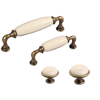 GAŁKA Meblowa Ceramiczna 35 mm BRANDO Rączka Uchwyt STARY MOSIĄDZ + Kremowy