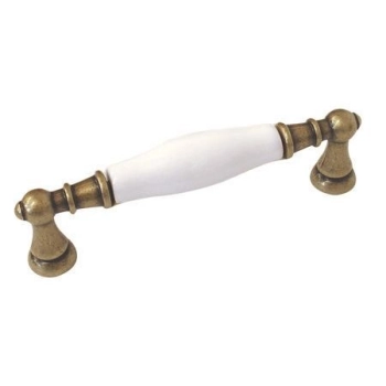 UCHWYT Meblowy FLORA Ceramiczny 112x18 Retro Stary Mosiądz Biały L-96 mm