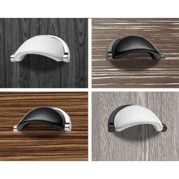 UCHWYT Meblowy MUSZELKA CERAMICZNA 107x48 Rączka CZARNY + BIAŁY L-96 mm