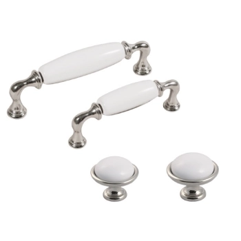 GAŁKA Meblowa Ceramiczna 40 mm BRANDO Rączka Uchwyt NIKIEL Połysk + BIAŁY