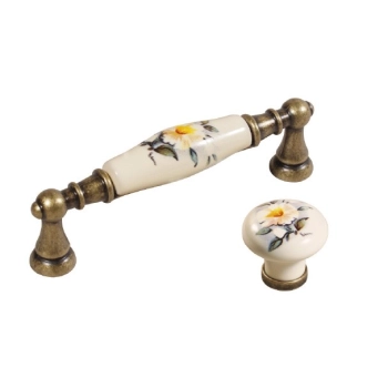 GAŁKA Meblowa Ceramiczna 30 mm MARCO Rączka Uchwyt Stary Mosiądz + Kwiaty