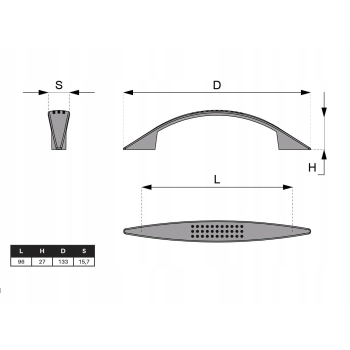 3 szt - Uchwyt meblowy, rączka do szafek SATYNA L-96 mm C-313 G5