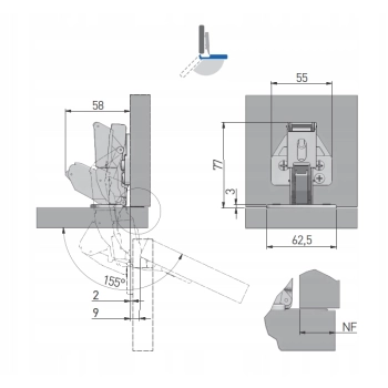 Zawias meblowy 155° GTV samodomyk ZM-HCKT155BE