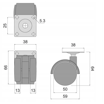 4 szt - Kółko meblowe z płytką FI 50 mm - tworzywo