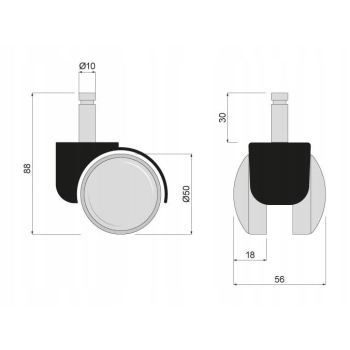 5 szt - Kółko meblowe 50 mm FI 10 mm tworzywo z trzpieniem