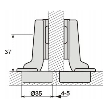 4 szt - Zawias meblowy 110° GTV 1/2 płyty + prowadnik