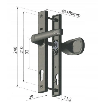 Klamko Klamka L 92 mm długi szyld RAL9006 matowa