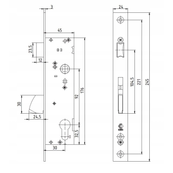 Zamek Zapadkowo-Zasuwkowy ROMB KP-30 3x24 mm