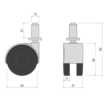 4 szt - Kółko meblowe 55 mm FI 8 mm tworzywo z trzpieniem