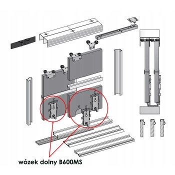 Wózek dolny drzwi przesuwnych B600MS rolka fi 33