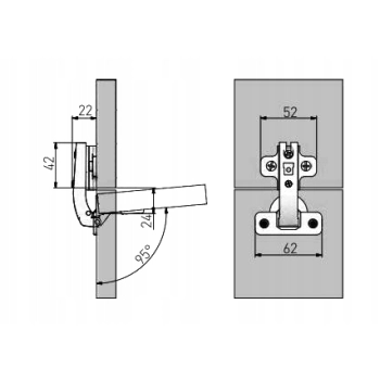 2 szt - Zawias puszkowy równoległy 90° FI 35 mm + prowadnik ZP-KT90H2-BE