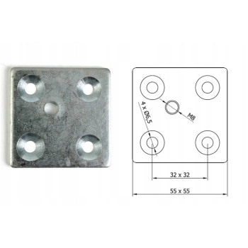 Blacha montażowa kwadrat 55x55 M8, mocowanie nóg stołu