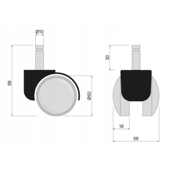 2 szt - Kółko meblowe gumowe 50 mm FI 10 z trzpieniem