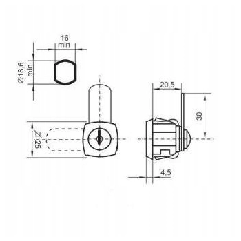 Zamek do szaf metalowych X-44 90 stopni chrom różne klucze