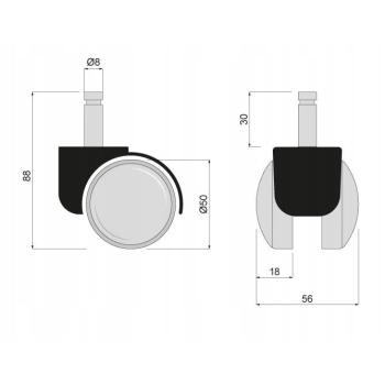 5 szt - Kółko meblowe 50 mm FI 8 mm tworzywo z trzpieniem