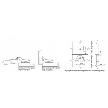 4 szt - Zawias meblowy 110° GTV 1/2 płyty + prowadnik