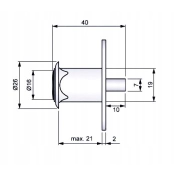 Zamek meblowy bolcowy wciskany, do drzwi przesuwnych ZB-208