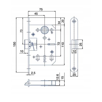 Zamek wpuszczany do drzwi 72/45 K 051 P-L Hobes na klucz