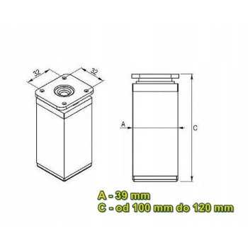 2 szt - Nóżka meblowa kwadratowa H-100 mm regulowana ALUMINIUM