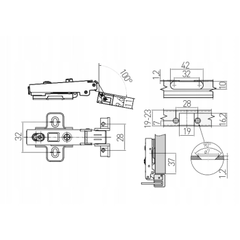 Zawias meblowy hydrauliczny GTV do ramek prosty samodomyk ZM-HCRALU9BE