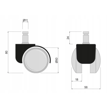 2 szt - Kółko meblowe gumowe 50 mm FI 11 z trzpieniem