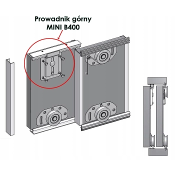 2 szt - Prowadnik do szafy przesuwnej, ślizgacz, zaczep górny Bimak MINI B400