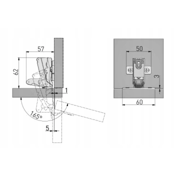 Zawias meblowy 175 stopni GTV + prowadnik