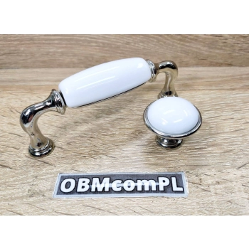UCHWYT Meblowy DECORA Ceramiczny 112x22 Rączka Nikiel Połysk Biały L-96 mm